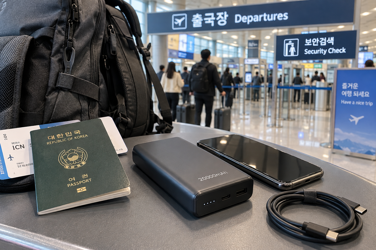 해외여행 보조배터리 기내반입을 위해 공항에서 준비한 20000mAh 배터리